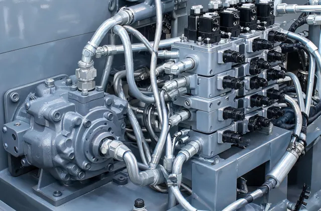 Hydraulic main pump and control valve on rock drill power pack